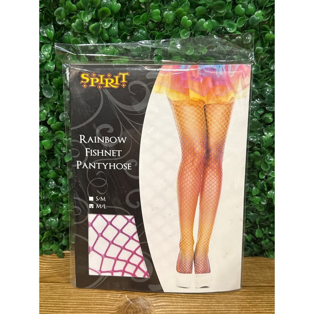 New Spirit Halloween Rainbow Fishnet Pantyhose Womens Medium Large Cosplay Dress